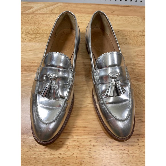 J. Crew Biella Metallic Silver Tassel Loafers Sz 7.5
